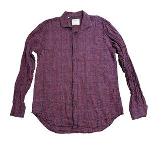 MAURIZIO BALDASSARI BRERA SHIRT MENS XXL LINEN MADE IN ITALY BURGUNDY CHECK